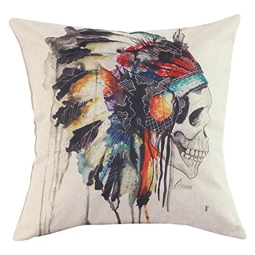 Onker Cotton Linen Square Decorative Throw Pillow Case Cushion Cover 18" x 18" American Indian Skull Headdress