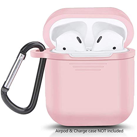 Airpods Case, Airpods Protective Silicone Case Cover and Skin Compatible with Apple Airpods Charging Case, Waterproof and Shockproof Airpods Case Cover with Keychain, Carrying Box - Pink