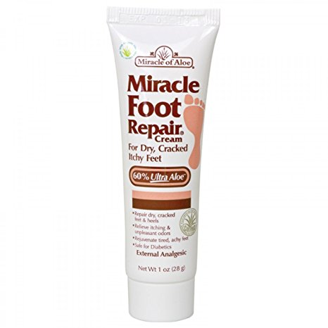 Miracle Foot Repair Cream 1 oz with 60% Pure Organic Aloe Vera Softens Dry Cracked Feet.