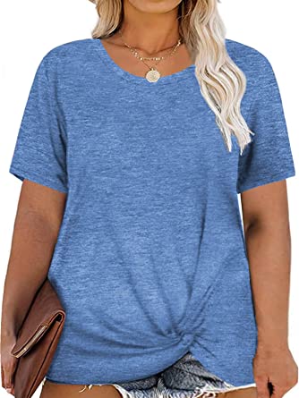 DOLNINE Women's Plus Size Knotted Tops Short Sleeve Tees Casual Tunics Blouses