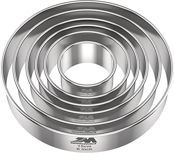 M JNGMEI 6 Pieces Stainless Steel Cookie Biscuit Cutter Set 2'', 3'',3.5'', 4'' ,5''and6'' Biscuit Plain Edge Round Cutters large Sizes Shape Molds Ranging from 2-6 Inches Multiple Sizes