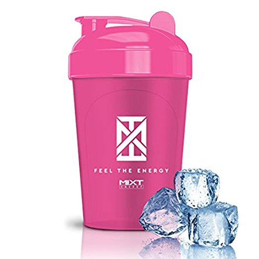 MIXT Energy Shaker Bottle | 16 oz. High Quality Shaker Bottle | BPA Free & Lid Mixing Technology (16 oz, Pink)