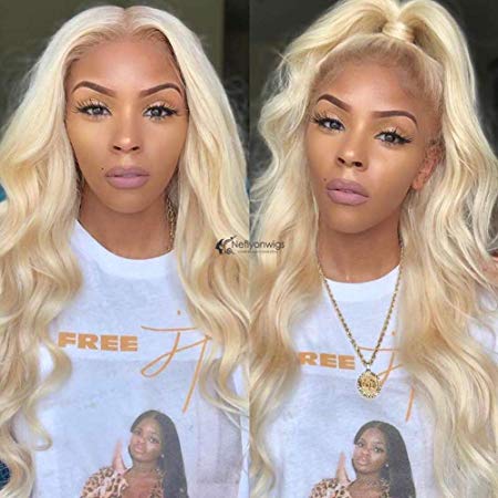 13x6 Lace Front Wigs Human Hair Body Wave 613 Blonde Wig Pre-Plucked Hairline with Baby Hair 130% Density Deep Part Wigs for Black Women 16 inch