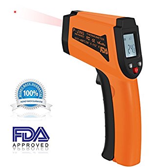 Non-Contact Digital Infrared Thermometer, P-JING Temperature Gun with Adjustable Emissivity & Maximum Measure For Kitchen Cooking Automotive