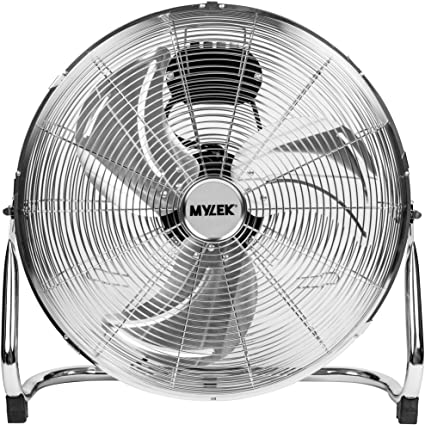 MYLEK 18" High Velocity Floor Fan Chrome Cool Cold Air Circulator 3 Speed Portable Adjustable Tilt Industrial Gym Warehouse