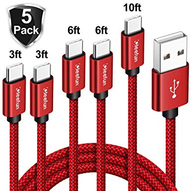 USB C Cable Durable Nylon Braided [5-Pack, 3/3/6/6/10 ft], CLEEFUN Fast Charging Type C Charger Cord for Samsung Galaxy S10/S10Plus, S9 S8 Plus, S10E, A70 A50 A30 A20 A10E, Note 10/10  5G, Note 9/8