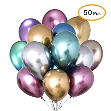 50 Pcs Latex Metallic Balloons Metallic Multicolor 12inch Party Balloons Thicken Round Metallic Pearlescent for Party Supplies and Decorations