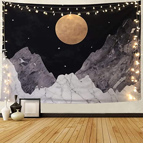 Joddge Mountain Tapestry Stars Tapestry Moon Tapestry Nature Landscape Tapestry Wall Hanging for Room(59.1 x 78.7 inches)