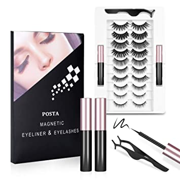 10 Pairs Eyelashes, POSTA Magnetic Eyelashes 2pcs Eyeliner, 3D False Eyelashes, With Tweezers, Magnetic Eyeliner and Magnetic Eyelash Kit for Women