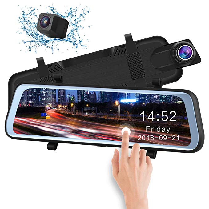 CHICOM Mirror Dash Cam Backup Camera 9.66" Full Touch Screen Stream Media Dual Lens Full HD Reverse Camera,1080P 170° Full HD Front 1080P 140°Wide Angle Full HD Rear View Camera，24-Hour Parking