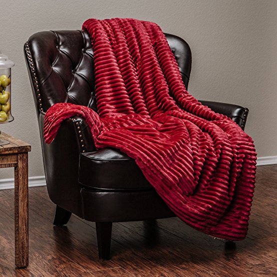 Chanasya Super Soft Ultra Plush Solid Stripe Textured bright Red Sofa Couch Bed Microfiber Throw Blanket( 50" x 65")