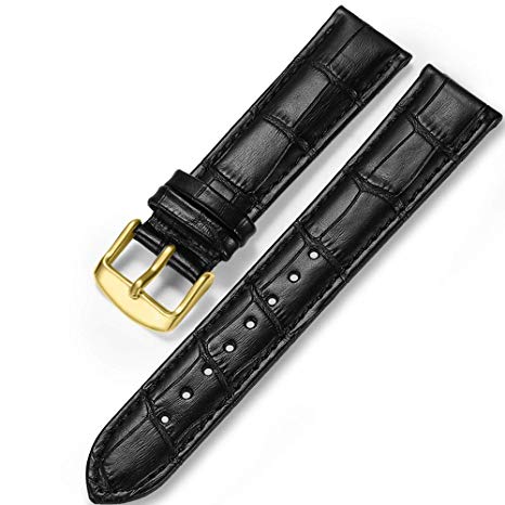 iStrap Genuine Calf Leather Watch Band Alligator Grain Padded for Men Women Color & Width (18mm,19mm, 20mm,21mm,22mm or 24mm) Gold Silver