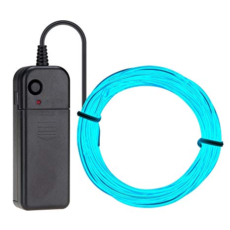 16.4ft Blue Neon Glowing Strobing Electroluminescent EL Wire Light with Battery Pack Controller for Parties, Halloween, Automotive, Advertisement Decoration (Ice Blue)