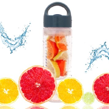 Fruit Infuser Water Bottle - 24 oz Jumbo Infuser for Maximum Flavors - BPA Free, Leak-Proof, Grey Cap