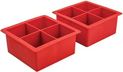 Tovolo Ice Cube Mold Easy Release Silicone Molds 4 Large Cubes Per Tray  for Barware Whiskey Cocktails and Tea Juice Beverages, Set of 2, Chili Pepper Red
