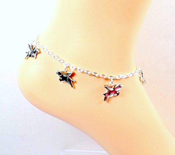 Flying Pigs Anklet - "When Pigs Fly" Ankle Bracelet- Silver-tone_ Sizes 8-11