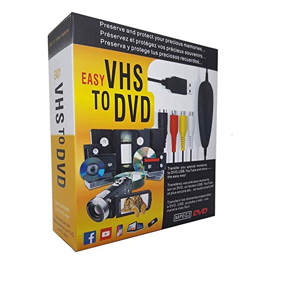 TopYart VHS to Digital Converter -[Upgrade] USB 2.0 Video Audio Capture Recorder Adapter Card V8/Vi8 VHS to DVD Converter TV DVR VCR CCTV Camcorder to PC for Windows