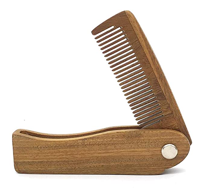 Bekith Folding Wooden Comb - Pocket Sized, Durable, Anti-Static Beard Comb - Green Sandalwood Comb for Grooming & Combing Hair, Beards and Mustaches