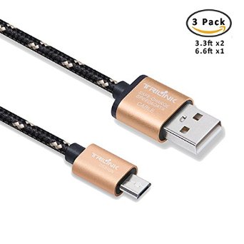 Micro USB Cable, TriLink 3-Pack(3.3ft,6.6ft) Comfortable Braided USB Cable, Durable & High Speed USB 2.0 A Male to Micro B Sync and Charging Cables(Gold)