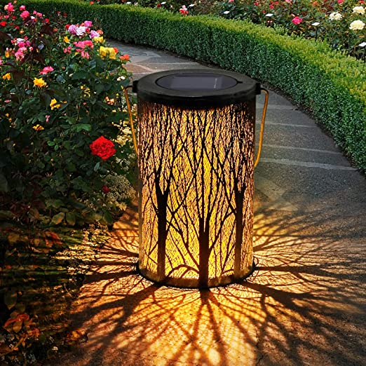 Solar Lantern,OxyLED 1 Pack Solar Garden Lights Hanging Lantern IP44 Waterproof LED Solar Decorative Lighting for Patio Backyard Pathway Forest Pattern