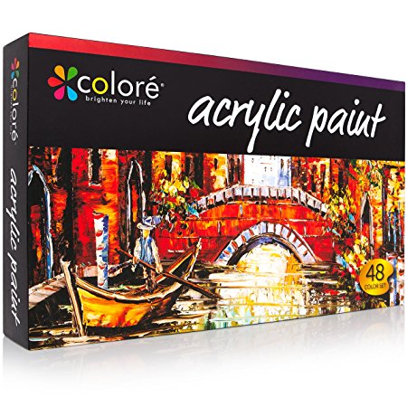 COLORE VIBRANT LIFE Acrylic Paint Set of 48 (22ML Tubes) with VibrancePro Rich Pigment Technology