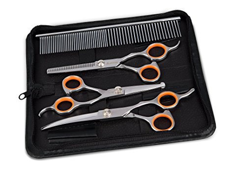 AEXYA Premium dog grooming scissors kit 3SB Pet grooming tool set Stainless steel straight, thinning and curved sharp shears for small or large dogs, cats or other pets