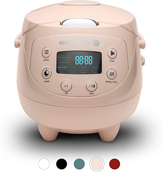 Reishunger Digital Mini Rice Cooker (0.6 l / 350 W / 220 V) Multi-Cooker with 8 programmes, 7-Phase Technology, Premium Inner Pot, Timer and Keep Warm Function - Rice for up to 3 People (Pink)