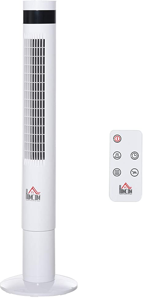 HOMCOM Ventilador de Torre con 3 Modos 3 Velocidades Patalla LED 12H Temporizador Oscilante de 85° con Mando a Distancia Hogar Oficina Alto 110 cm Blanco