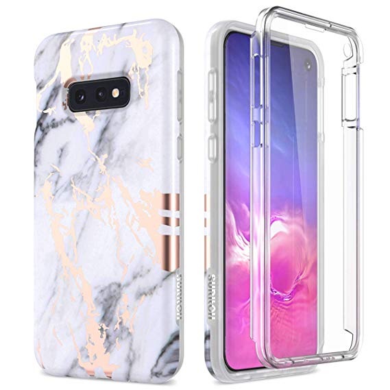 SURITCH Case for Galaxy S10e,[Built-in Screen Protector] Rose Gold Marble Shockproof Rugged Cover for Samsung Galaxy S10e 5.8 Inch (Gold Marble)