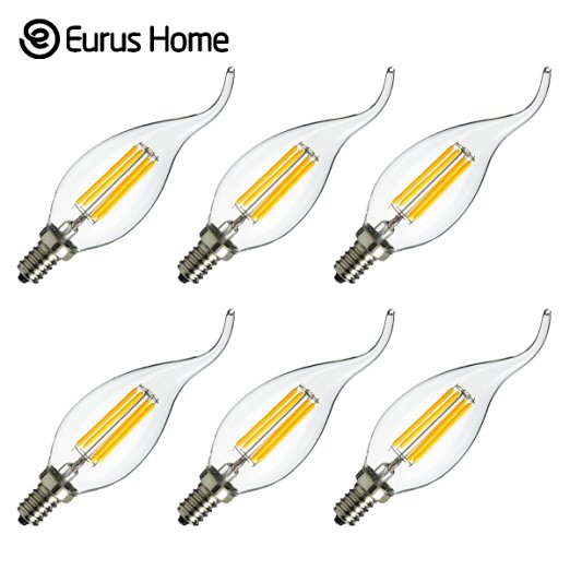 (6 Pack) Classic Style Home 4W Dimmable LED Filament Candle Light Bulb,2700K Warm White 400LM,E12 Candlestick Base Lamp,C35A Flame Shape Bent Tip,40W Incandescent Replacement
