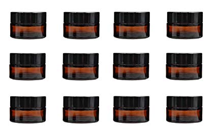 12 Pcs, 15G, Amber Brown Glass Face Cream Jar With Screw Cap And Liner- Cosmetic Makeup Lotion Storage Container Jar (15G)