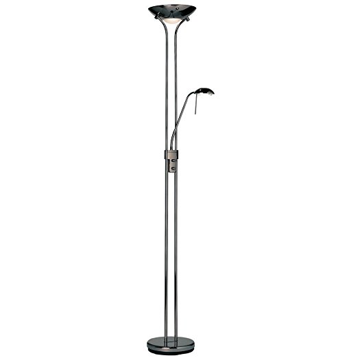 Mother and Child Task Floor Lamp Black Chrome 230W & 33W Decorative Indoor Standing Reading Light with Double Rotary Dimmer Switch