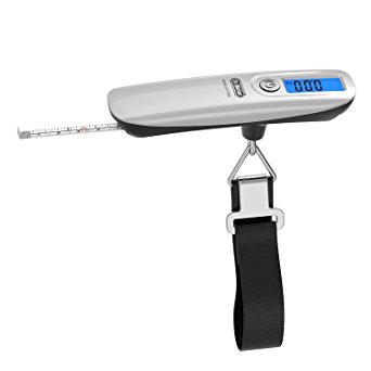 [Backlit LCD Display Luggage Scale] Dr.meter 110lb/50kg Digital Hanging Luggage Scales with Tape Measure 3.3ft/1m for Travel Baggage Weight / Dimension Measurement,Velvet Carry Pouch Included, Dr-PS04