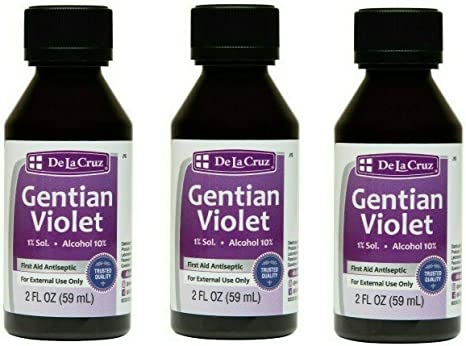 De La Cruz Gentian Violet - Violeta de Genciana - Tincture of Violet 1% First Aid Antiseptic, 2 FL OZ (3 Bottles)