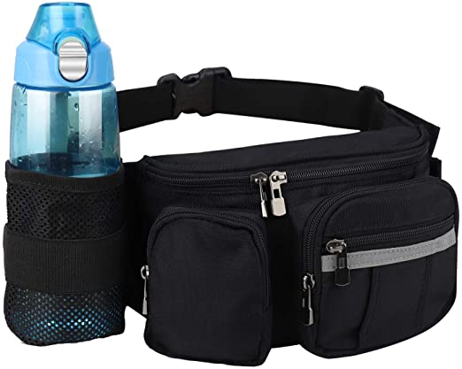 oxpecker Hiking Fanny Pack with Hidden Water Bottle Holder & Reflective Strip for Men and Women, Waist Pack Belt Bags with Adjustable Strap.