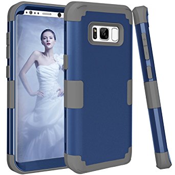 Samsung Galaxy S8 case, PIXIU Shockproof Hybrid High Impact Hard Plastic Soft Silicon Rubber Armor best cases for galaxy s8 2017 Release Navy / Grey