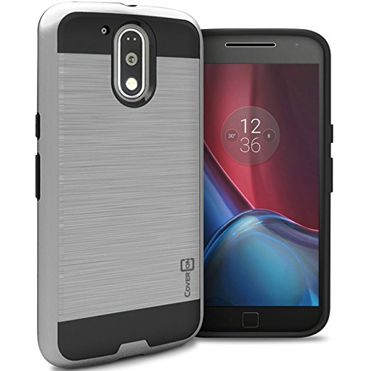 Moto G4 Case, Moto G4 Plus Case, Moto G (4th Gen.) case CoverON [Chrome Series] Faux Brushed Metal Hard Hybrid Cover for Motorola Moto G4 Plus Moto G4 Moto G (4th Gen.)- Silver