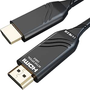 KabelDirekt – 8K HDMI 2.1 cable óptico, diseñado en Alemania con 0% de pérdida de señal – 50m (48G, 8K@60 Hz, cable HDMI de fibra óptica flexible, gris/negro)