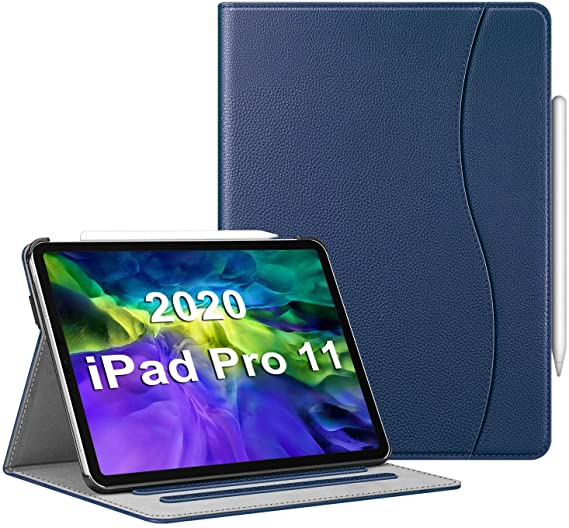 Fintie Case for iPad Pro 11" 2020 & 2018 with Pencil Holder, Multi-Angle Viewing Folio Smart Stand Cover [Supports Apple Pencil 2nd Gen Charging Mode] with Pocket, Auto Sleep/Wake, Navy