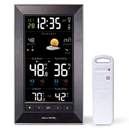 AcuRite 01121M Vertical Wireless Color Weather Station (Dark Theme) with Temperature Alerts
