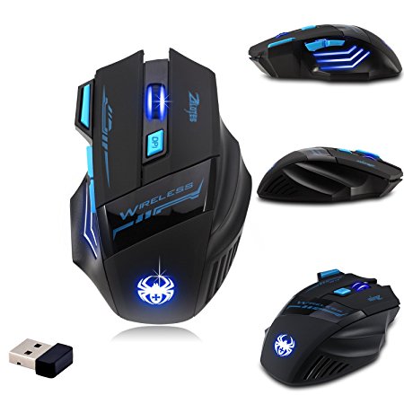 Zelotes Wireless Gaming Mouse F14, 9 Buttons DPI 600/1000/1600/2400 LED Optical USB 2.4Ghz Wireless PC Mouse Mice