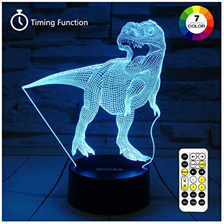 Dinosaur Toys, T Rex Night Lights for Kids 7 Colors Changing 3D Night Light with Timer & Remote Control & Smart Touch, T Rex Toys Birthday Gifts for Boys Age 2 3 4 5 6  Year Old Boy Gifts (T-Rex 2)