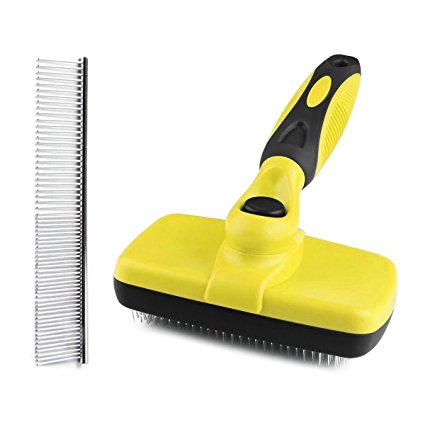 ZIMINGU Dog Brush and Cat Brush for Shedding Pet Grooming Brush for Long Short Thick Hair Self Clean Slicker Brush with Pet Steel Comb