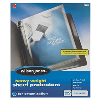 Wilson Jones Heavy Weight Top-Loading Sheet Protectors, Non-Glare, 100/Box (W21413)