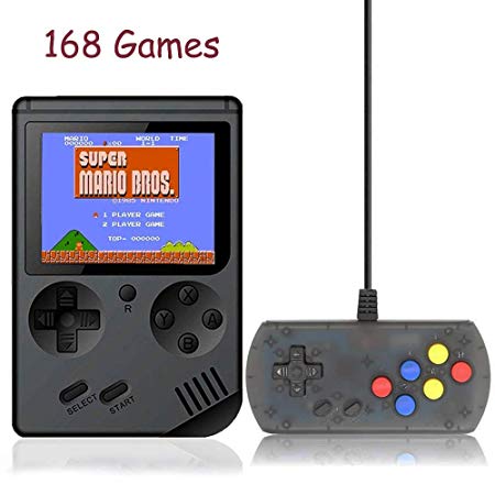 Kalolary 168 Games Retro Handheld Game Console, FC System Plus Extra Joystick Portable Mini Controller 3 Inch Support TV 2 Player 168 Classic Game Console, Presents for Children - Black