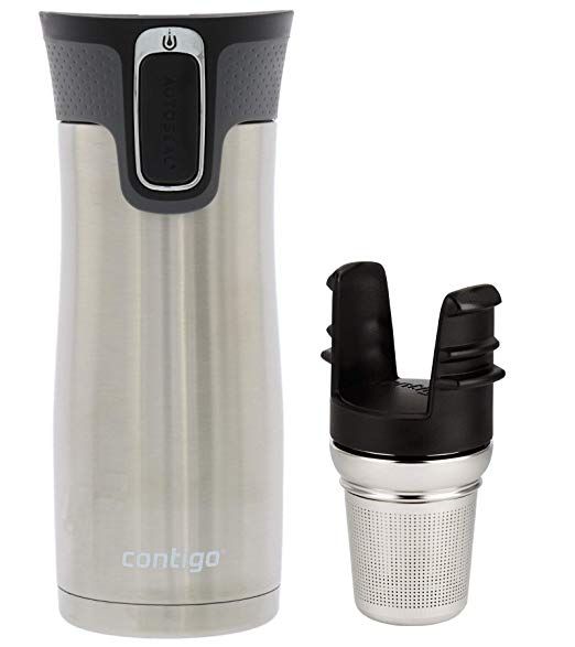 Contigo Autoseal West Loop, 16 oz with Contigo Stainless Steel Tea Infuser – Vacuum Insulated Stainless Steel Thermal Coffee Travel Mug – Autoseal Prevents Spills and Leaks