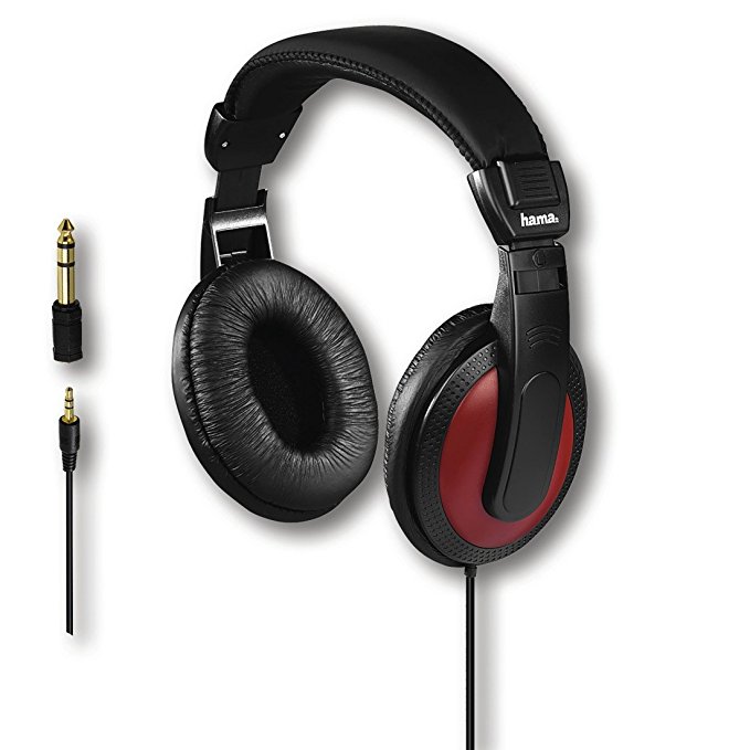 Hama "Basic4Music" Over-Ear Stereo Headphones (3.5 mm Jack) for iMac/iPhone/iPad/iPod/Laptop/MP3 Players/Samsung/Smartphones - Black|Red