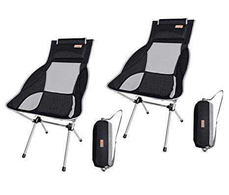 NiceC Ultralight High Back Folding Camping Chair, with Headrest, Outdoor, Backpacking Compact & Heavy Duty Outdoor, Camping, BBQ, Beach, Travel, Picnic, Festival with Carry Bag (2 Pack of Black)