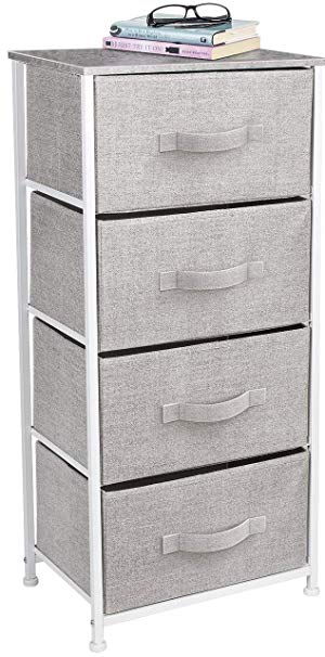 Sorbus Nightstand Chest with 4 Drawers - Bedside Furniture End Table & Dresser for Clothing, Bedroom Accessories, Office, College Dorm, Steel Frame, Wood Top, Easy Pull Fabric Bins (Gray)