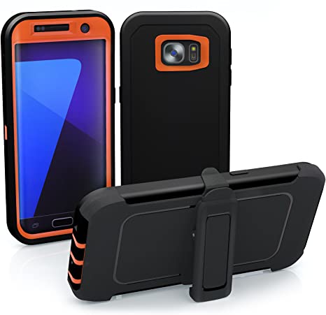 TOUGHBOX Galaxy S7 Edge Case, [Armor Series] [Shock Proof] [Black | Orange] for Samsung Galaxy S7 Edge Case [Holster & Belt Clip] [Fits OtterBox Defender Series Belt Clip]